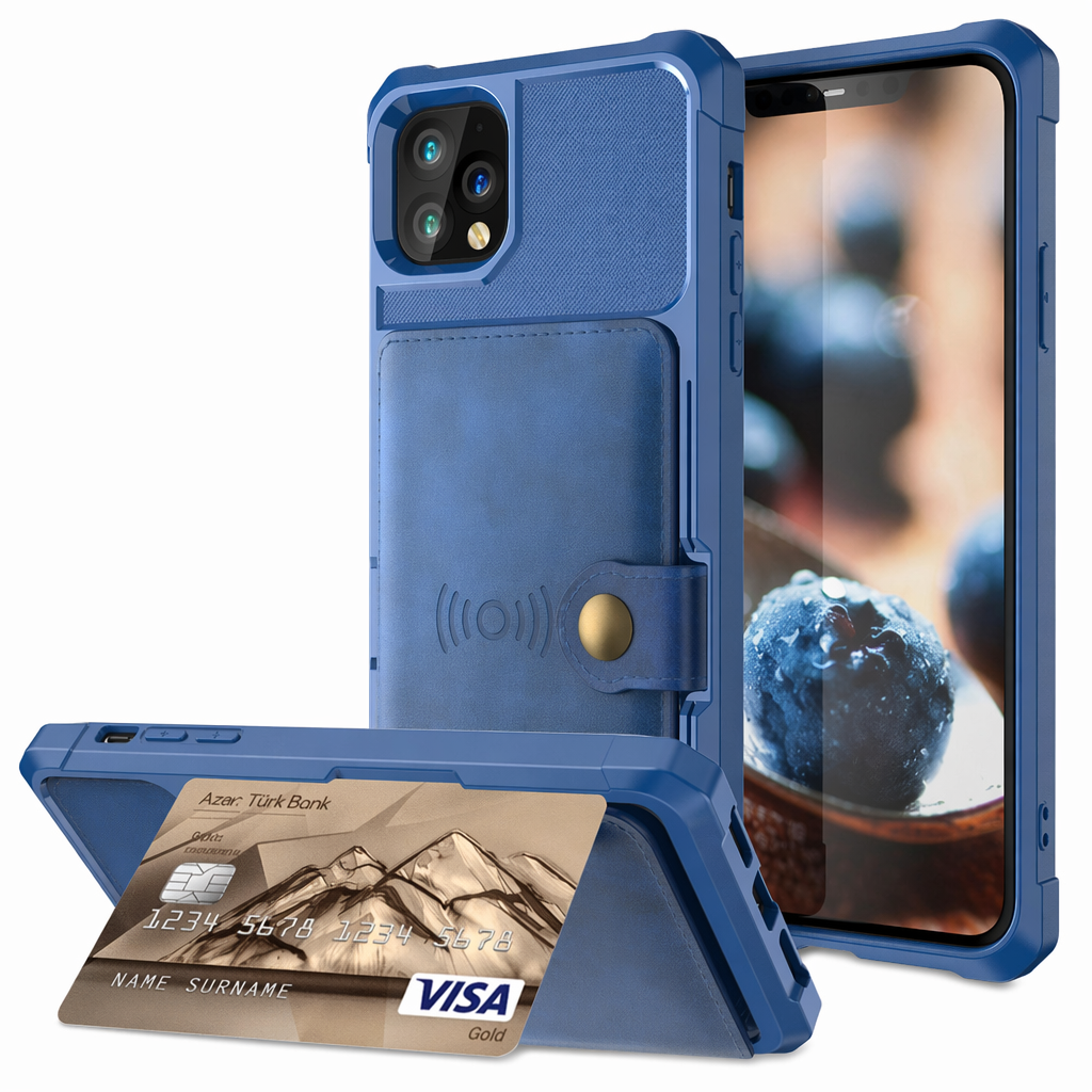 Magnetic Leather Wallet Armor Case for iPhone - Ensuring Complete 360-Degree Protection Blue