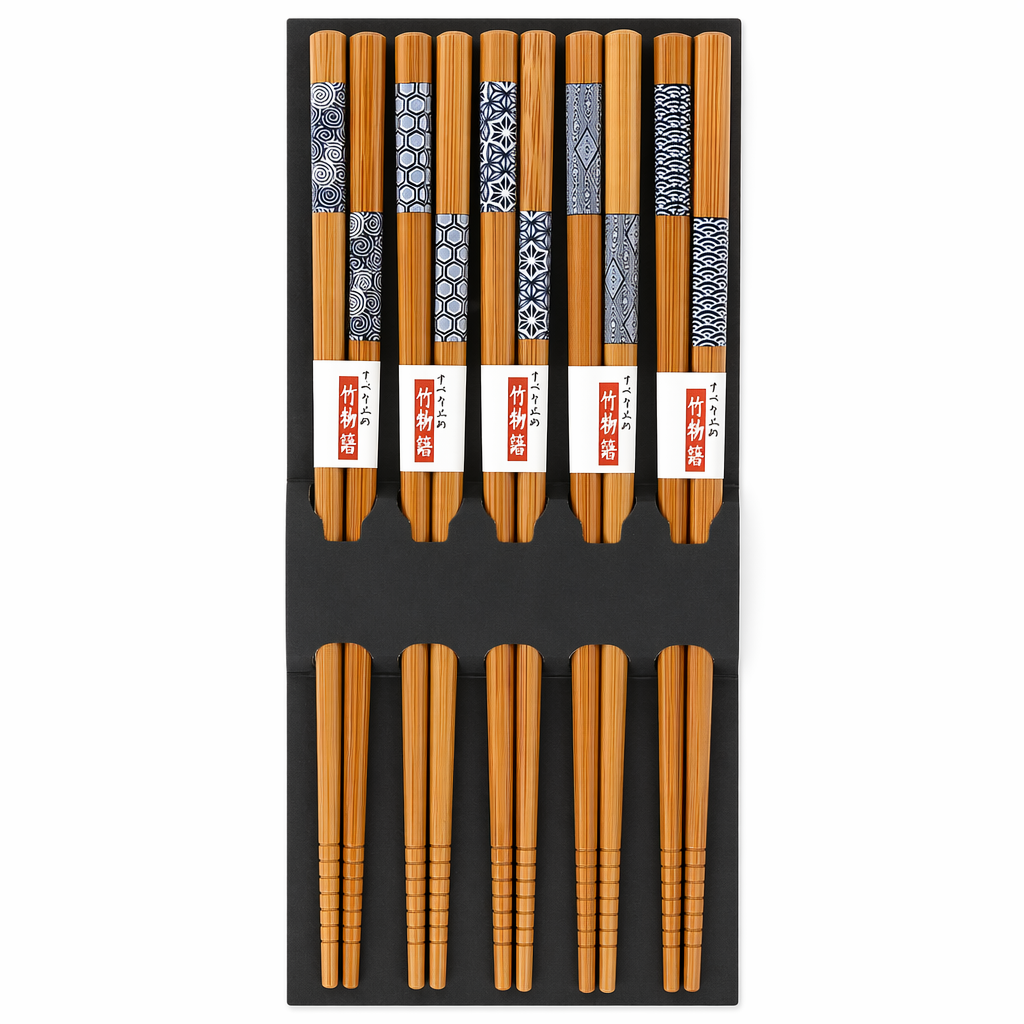 5 Pair Set of Sustainable Bamboo Japanese Wooden Chopsticks Default