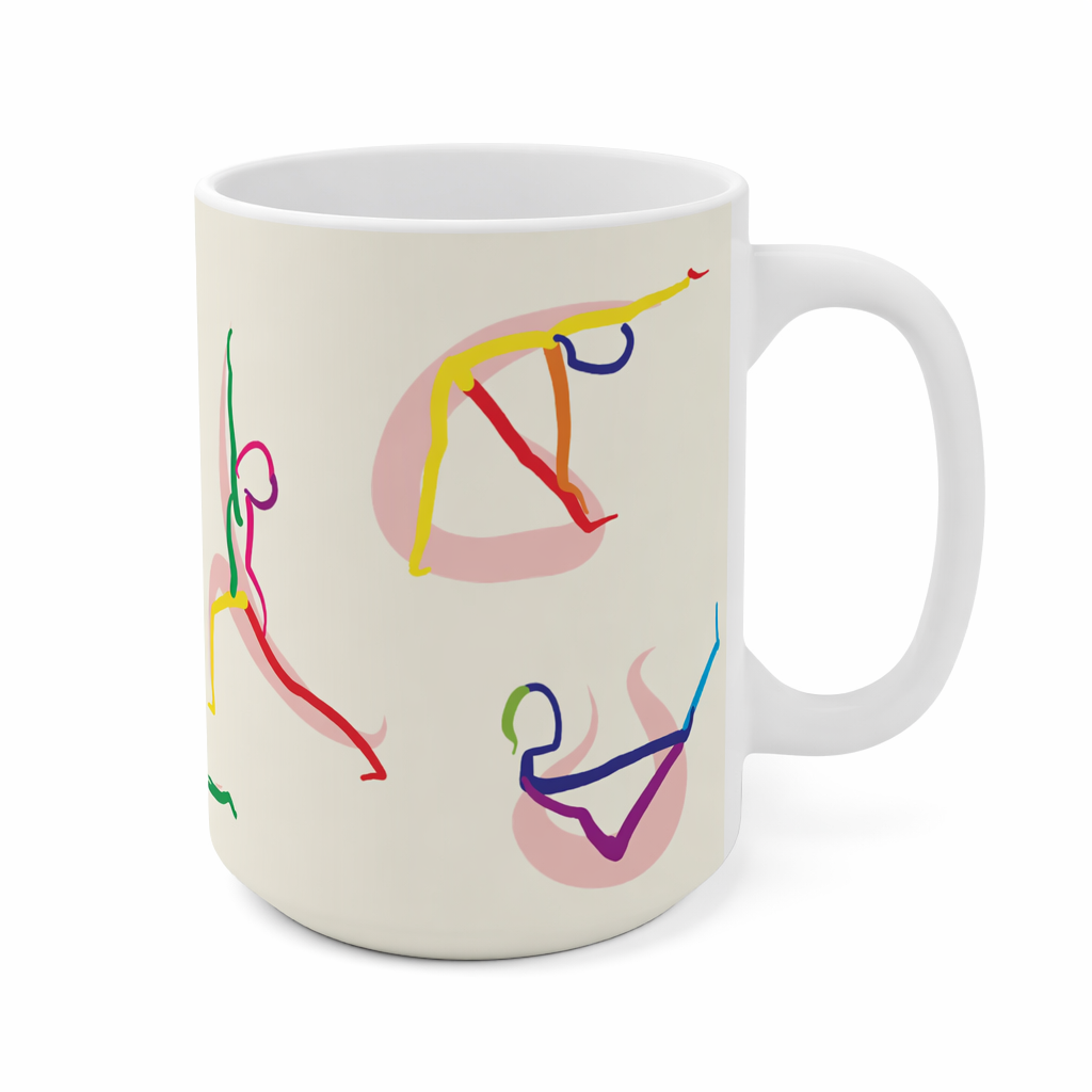 Mug with Yoga Poses Illustrated by Stick Figures for Tea or Coffee Default