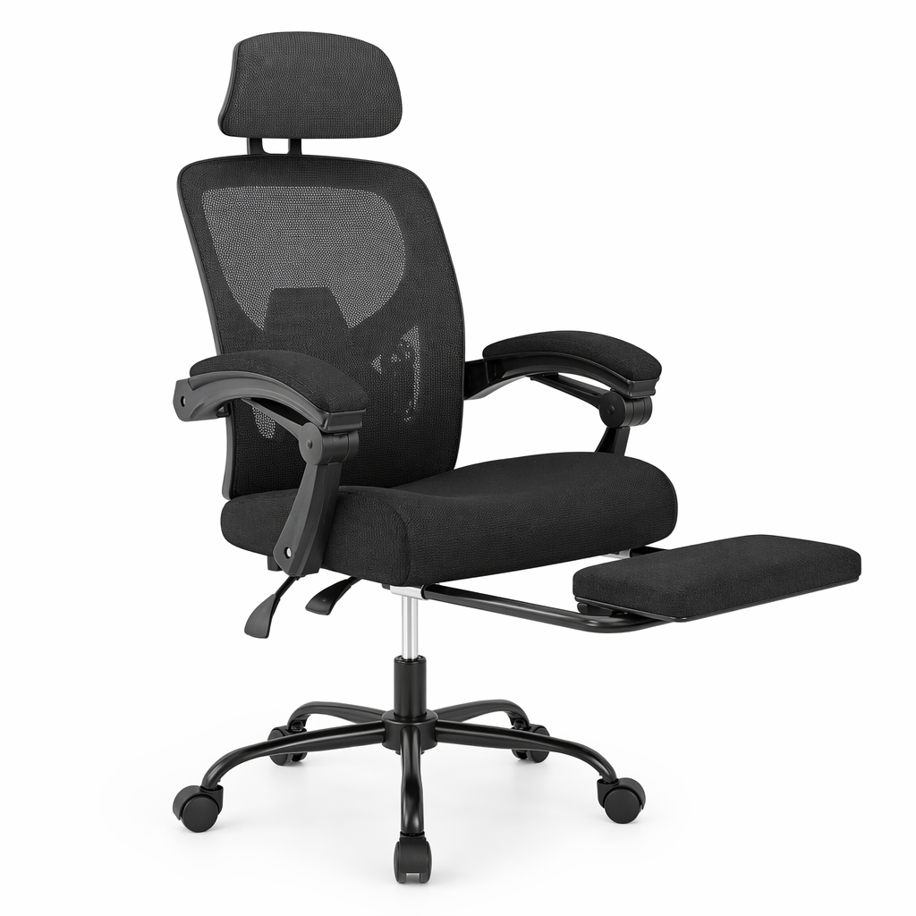 Mesh Reclining Chair with Lumbar Support, Headrest, and Footrest Default