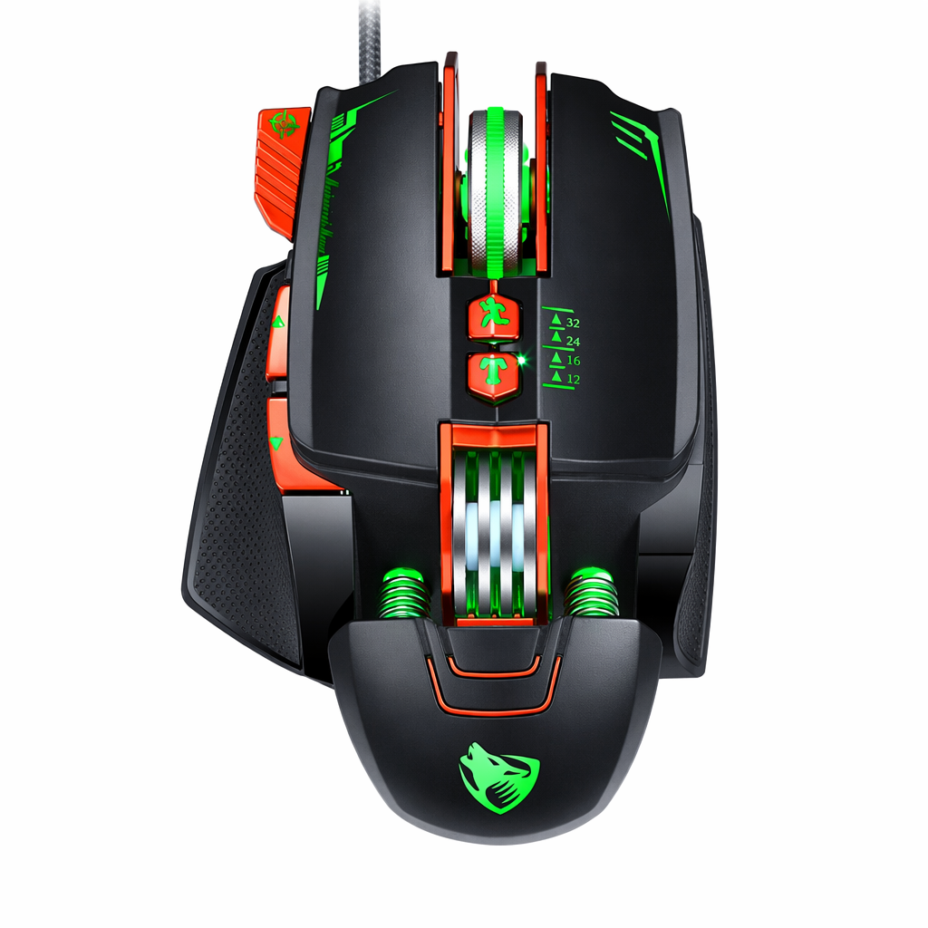 Adjustable LED Gaming Mouse with 8 Buttons and Customizable DPI - DragonV9 Black