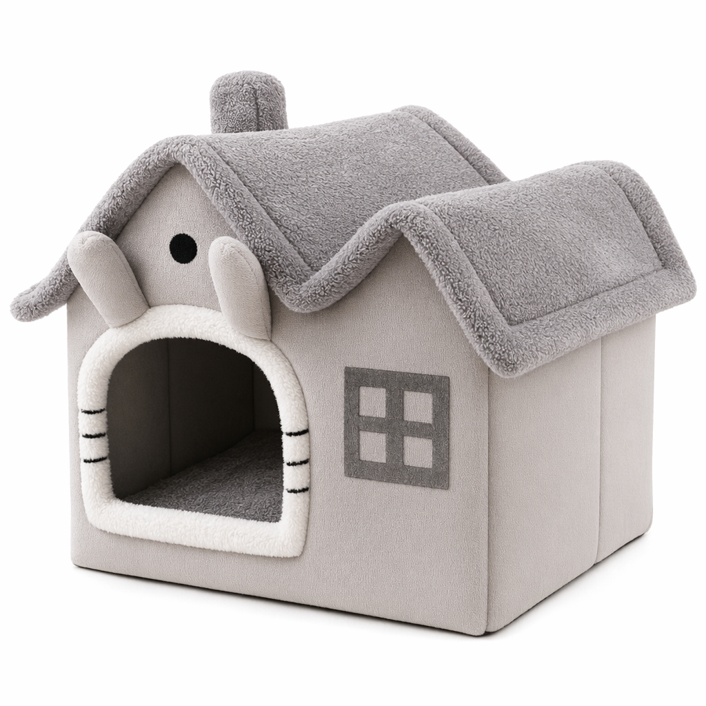 Plush Pet House with Detachable Roof Gray