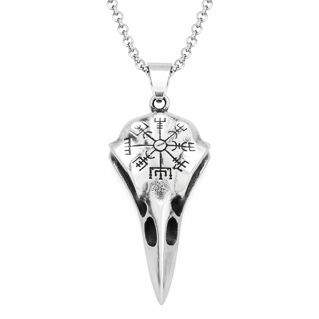 Necklace with Pendant Shaped like a Crow Skull in the Style of Vikings Default
