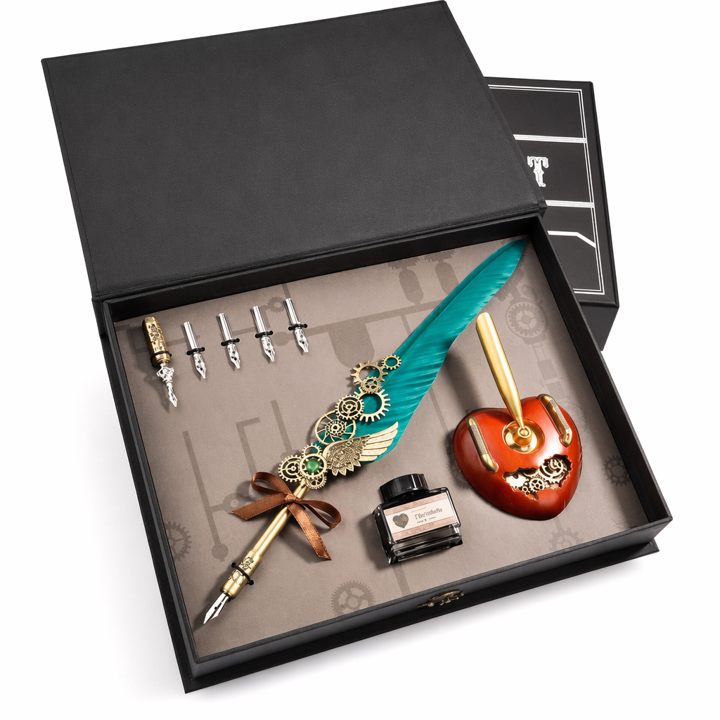 Feather Pen Gift Box Set for Calligraphy Teal