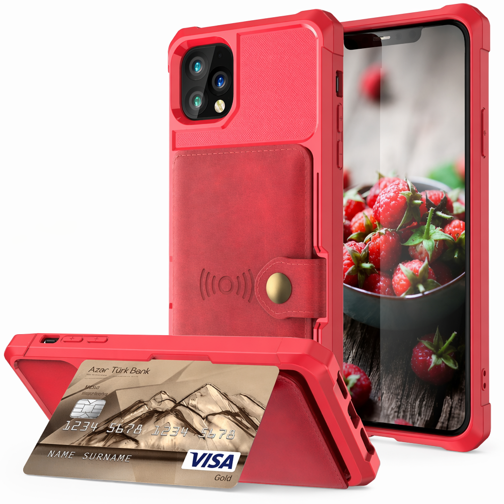 Magnetic Leather Wallet Armor Case for iPhone - Ensuring Complete 360-Degree Protection Red