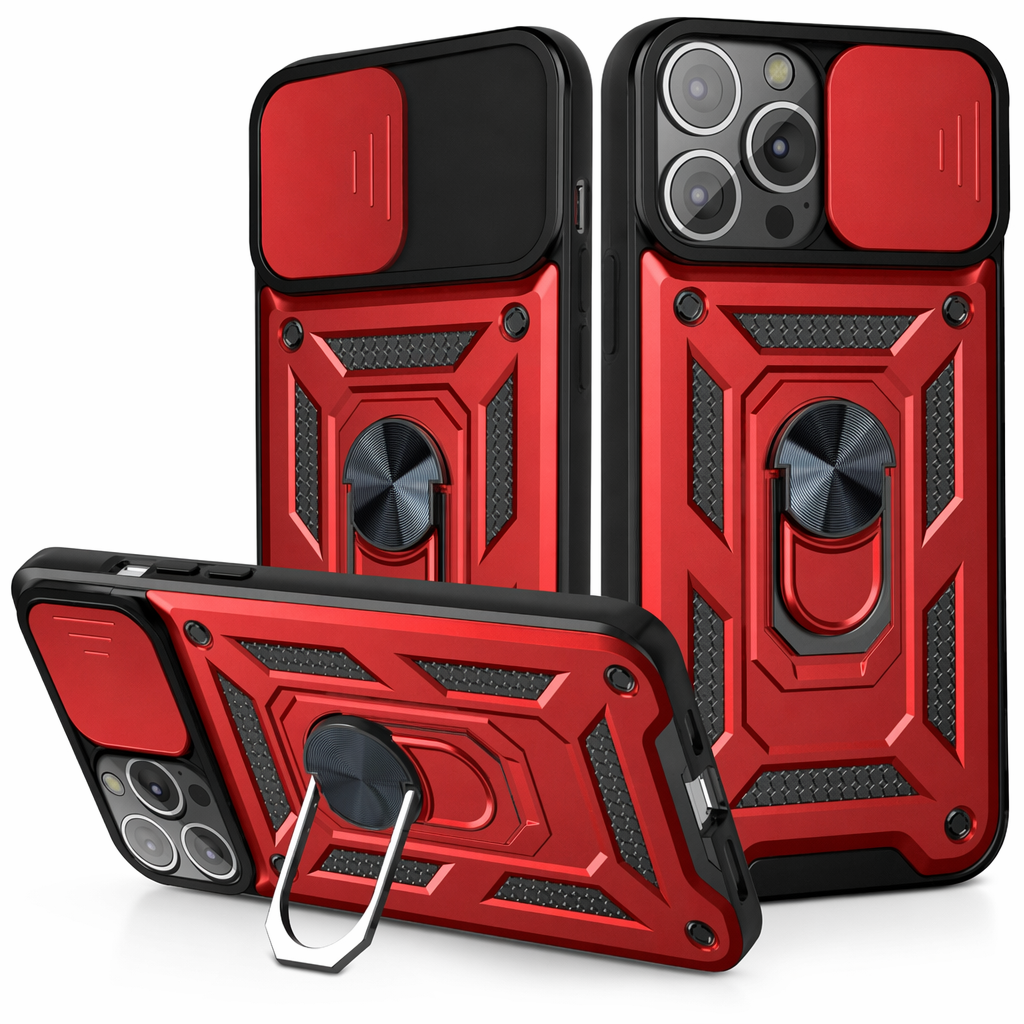 14 Series Camera Lens Cover Kickstand Armor Case for iPhone X: Ensuring 360 Protection Red