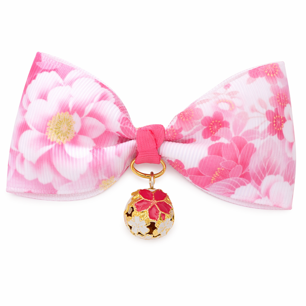 Japanese Style Floral Cat Bow Ties Hot Pink