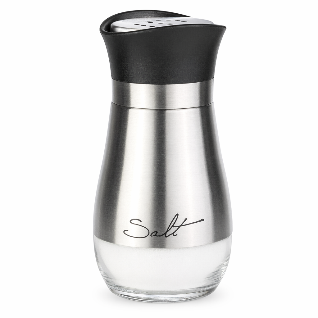 Stainless Steel and Glass Salt and Pepper Set, 4oz Capacity, Non-Toxic Default