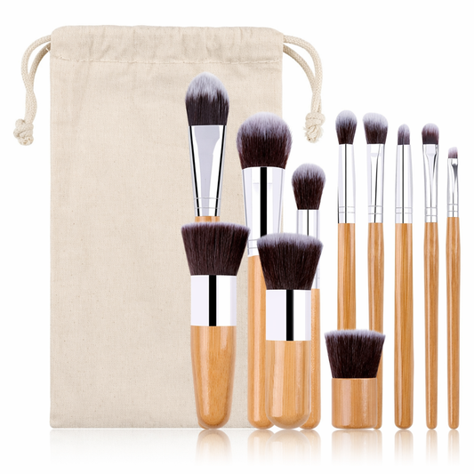 11-Piece Collection of Bamboo Makeup Brushes Default