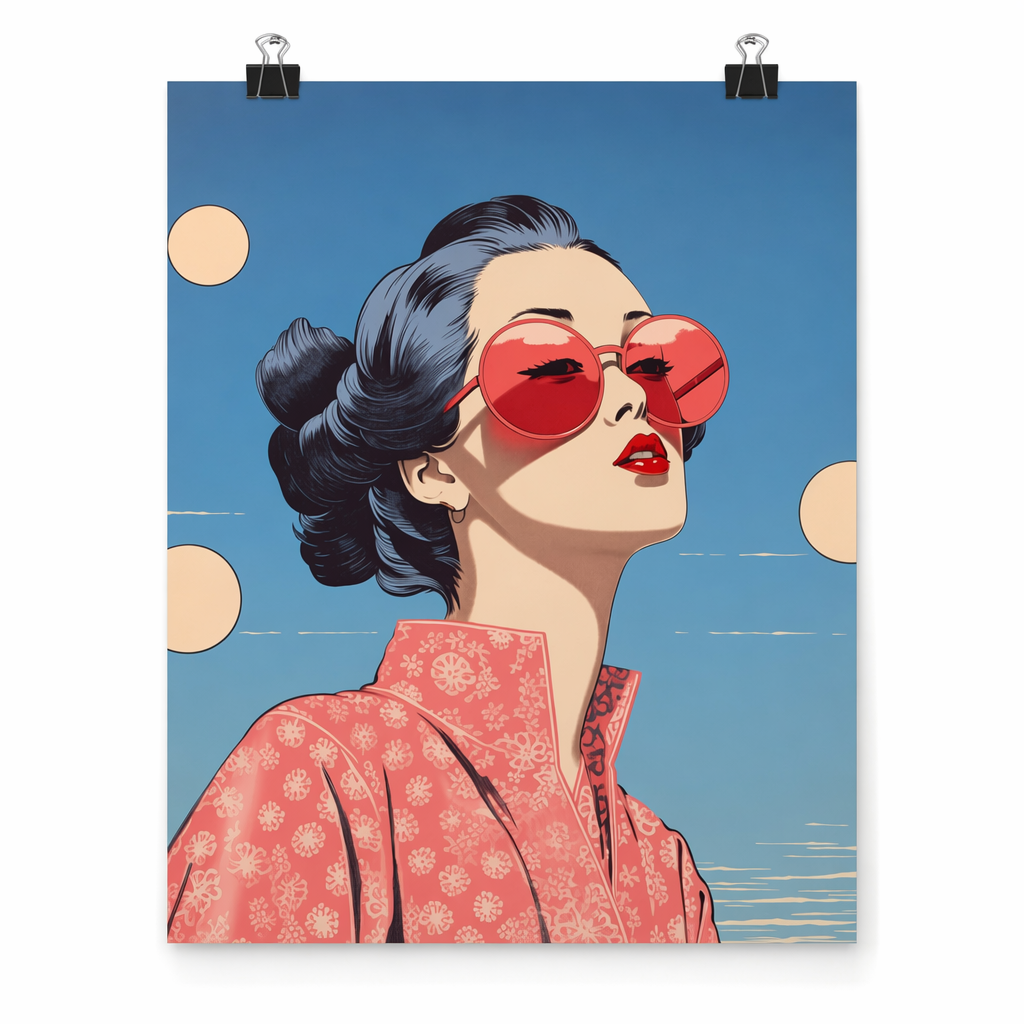 Sakura Blossom Pop Art Poster with a Kimono Vibe Default
