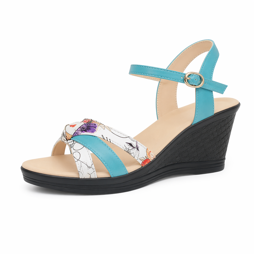 Floral Wedge Sandals for Women Blue