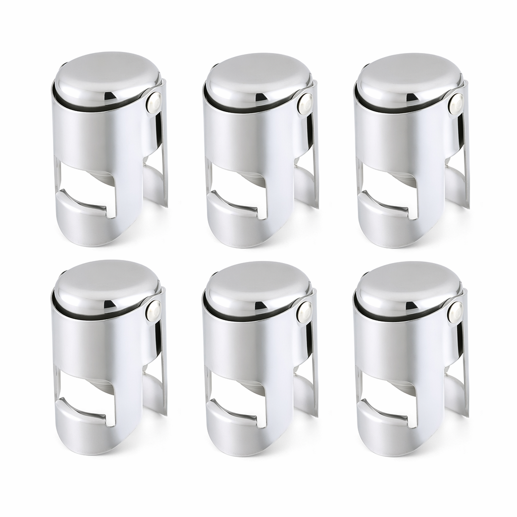 6-Pack Stainless Steel Wine Bottle Stoppers - Keep Your Wine Fresh and Flavorful for Longer Default