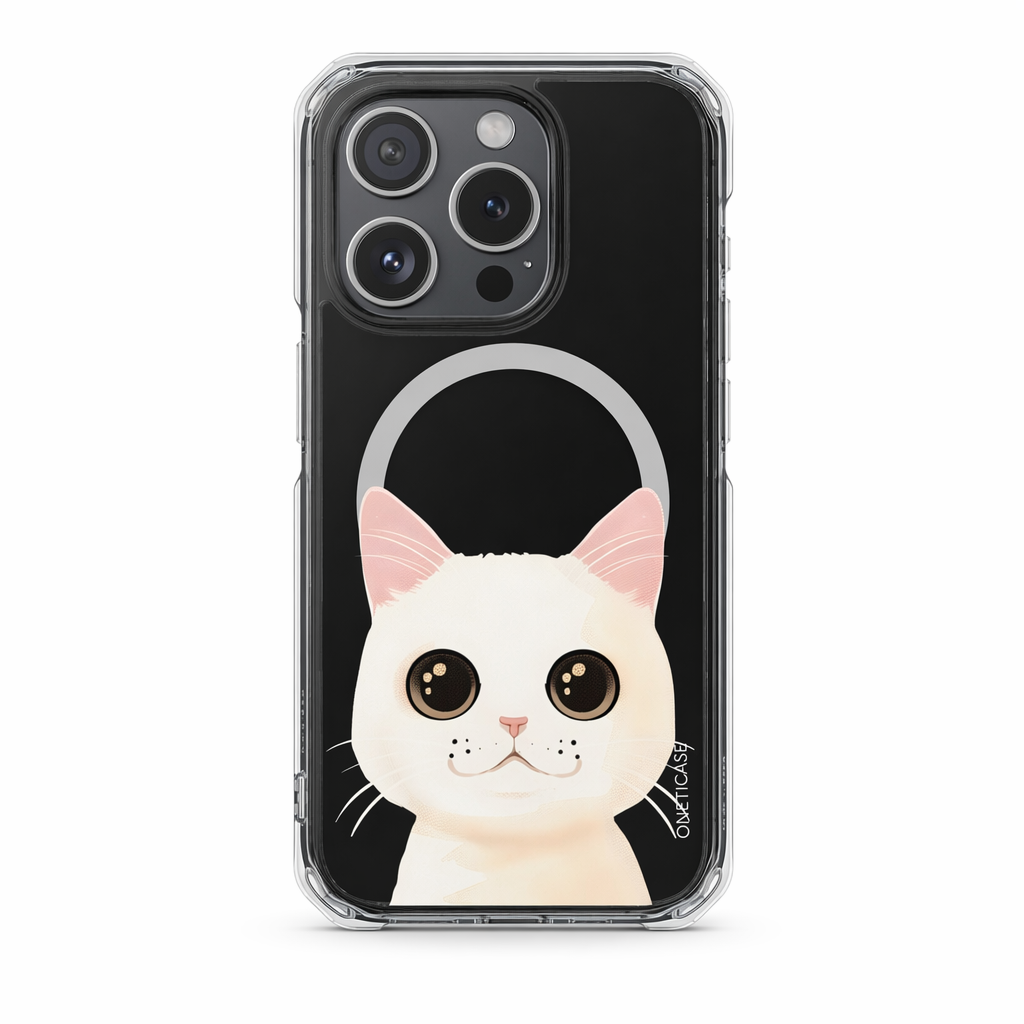 Magnetic Clear Case for iPhone Series with a White Cat Design Default