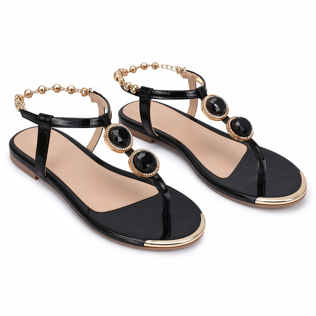 Embellished Thong Sandals for Women Black