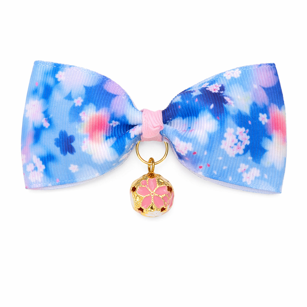 Japanese Style Floral Cat Bow Ties Blue