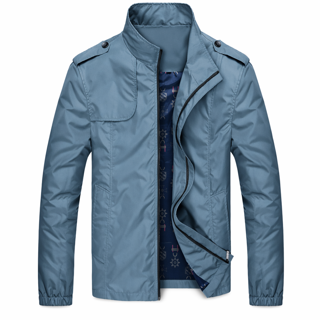 Zippered Jacket with Stand Collar for Men Blue