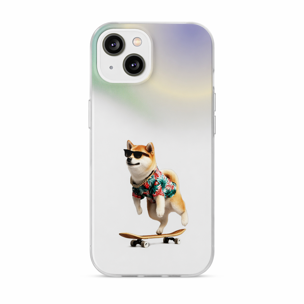 Semi-Transparent Shiba Inu iPhone Case with a Hawaiian Flair Default