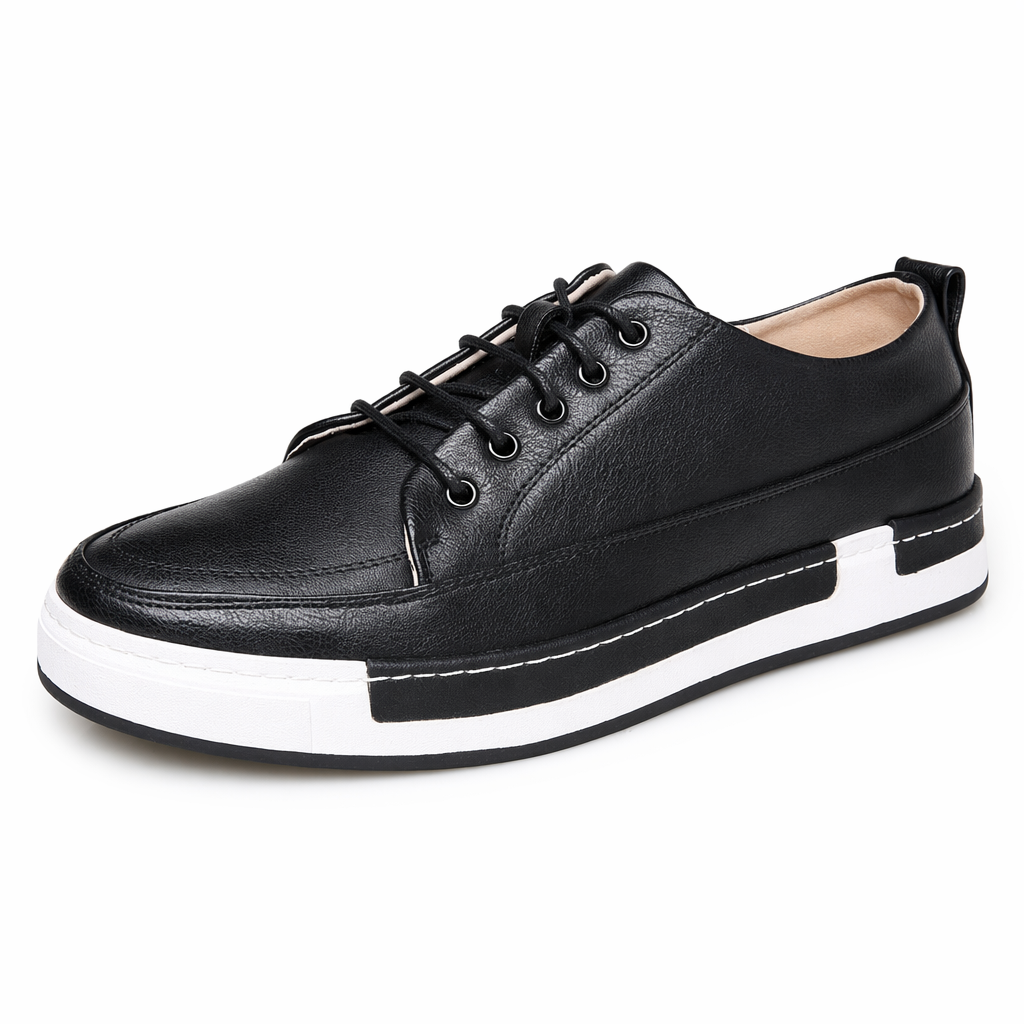 Breathable Lace Up Vegan Leather Men's Casual Shoes Black