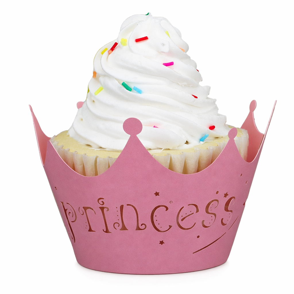 Lace Cupcake Muffin Wrapper - 100 pcs - Imperial Crown Design - Laser Cut Pink