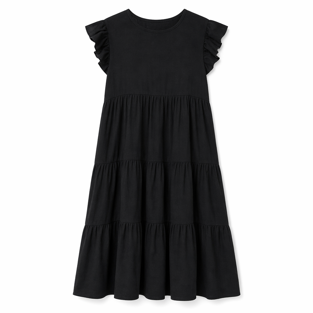 Flowy Cap Sleeve Women's Dress Black