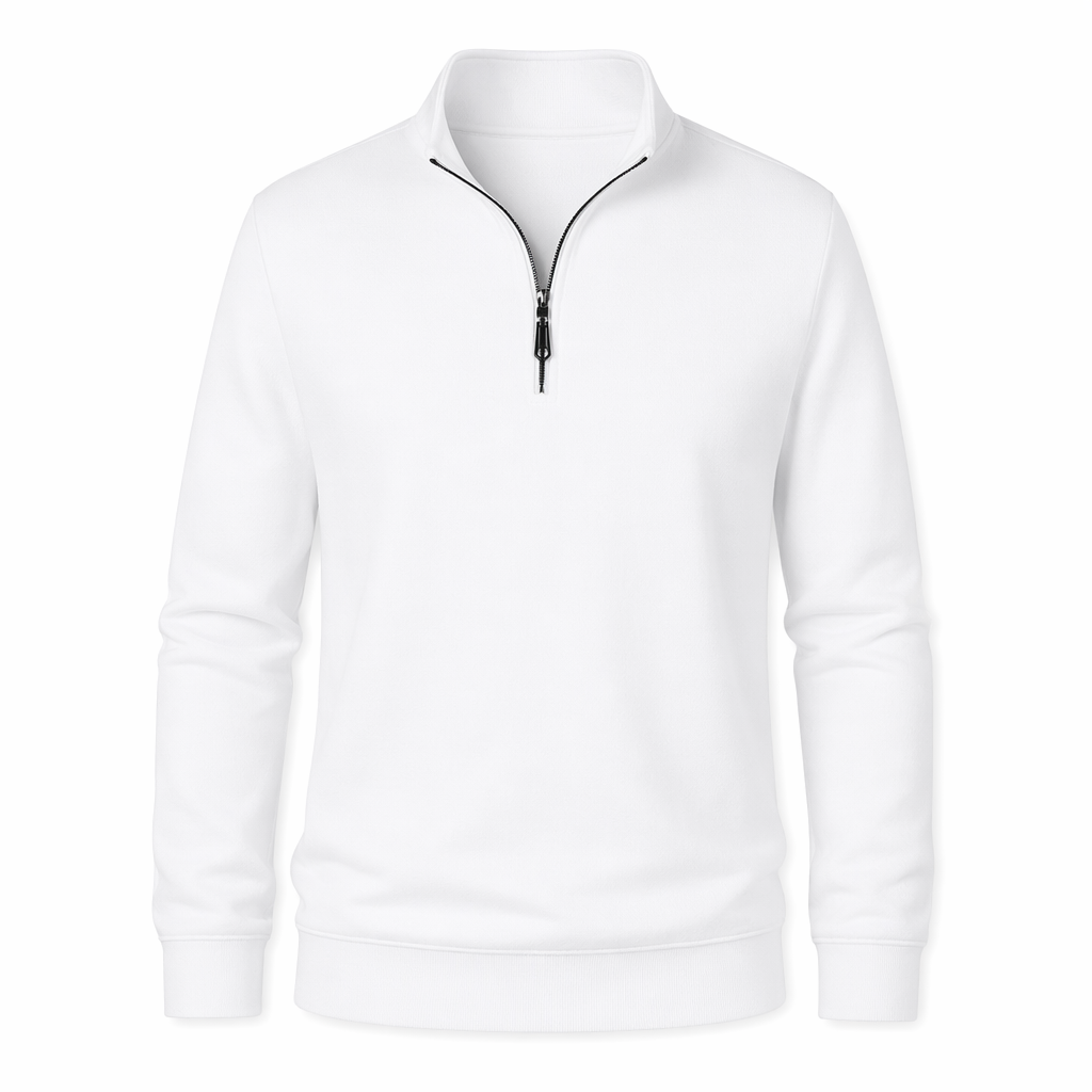 Long Sleeve Men's Casual Top with Stand Collar White