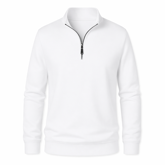 Long Sleeve Men's Casual Top with Stand Collar White