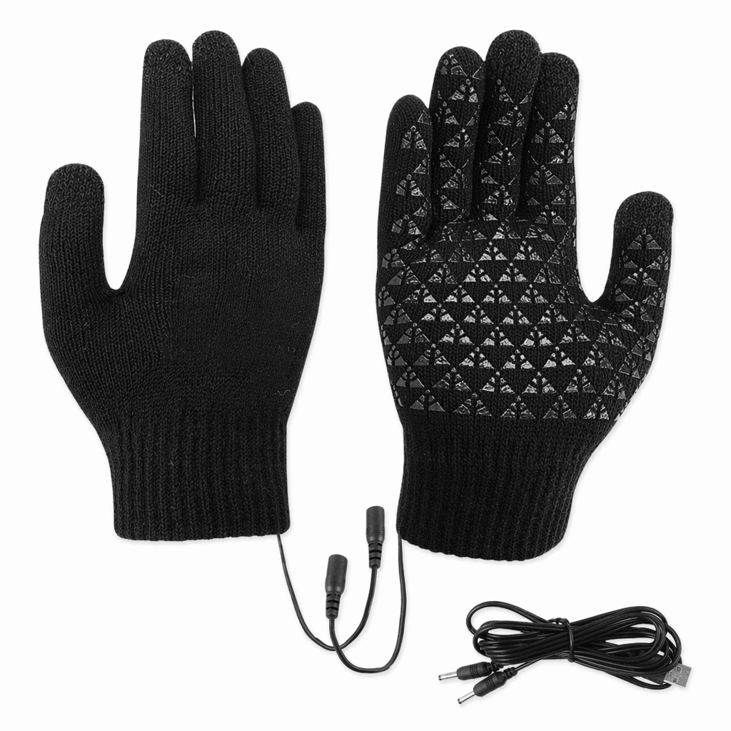 Touchscreen Knit Gloves for Men with Heating Feature Black