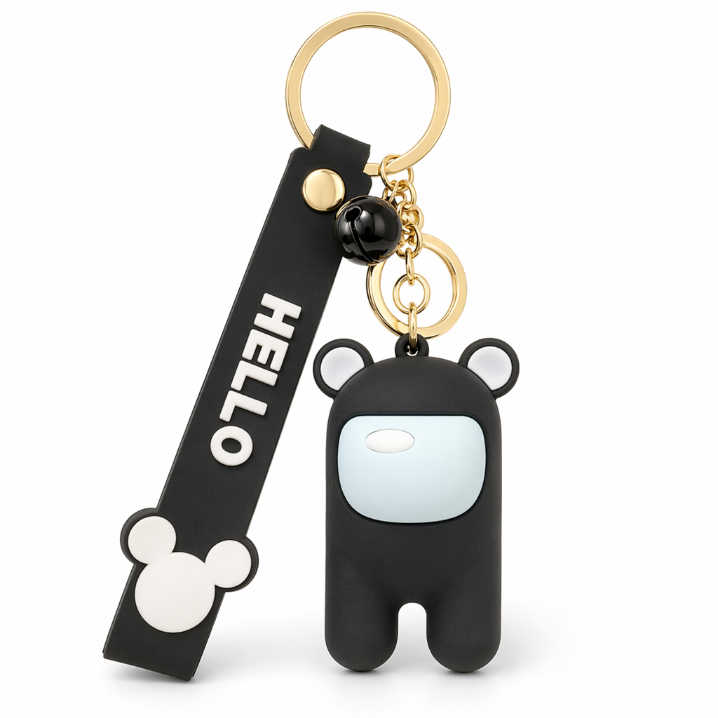 Cute Astronaut Keychains with Lanyard Black