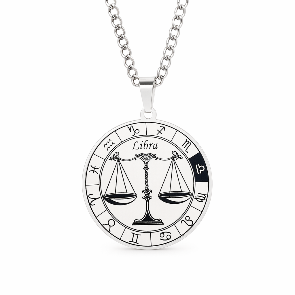 Horoscope Pendant Necklace - Unisex Round Design Libra