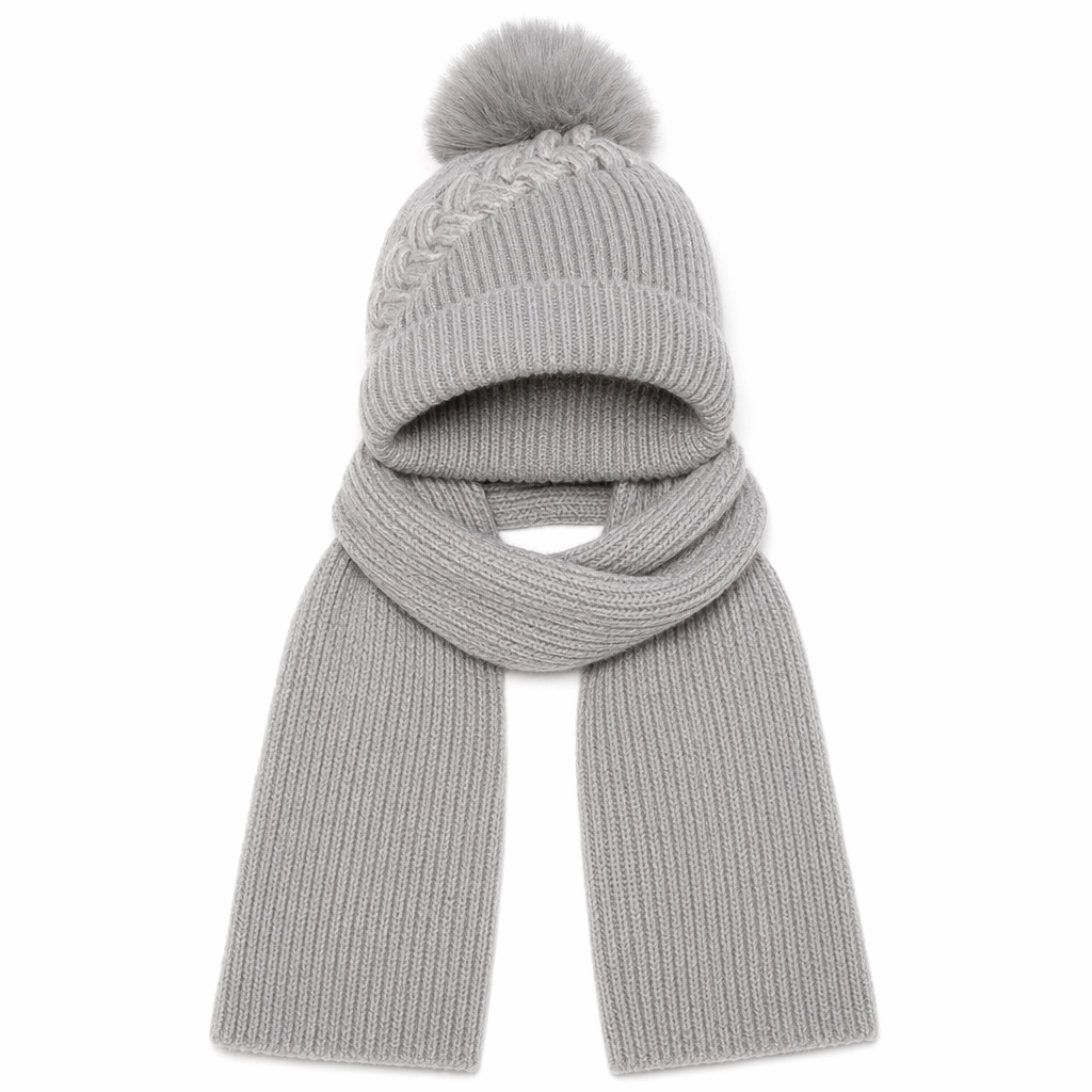 Warm Winter Scarf and Hat Set for Women Gray