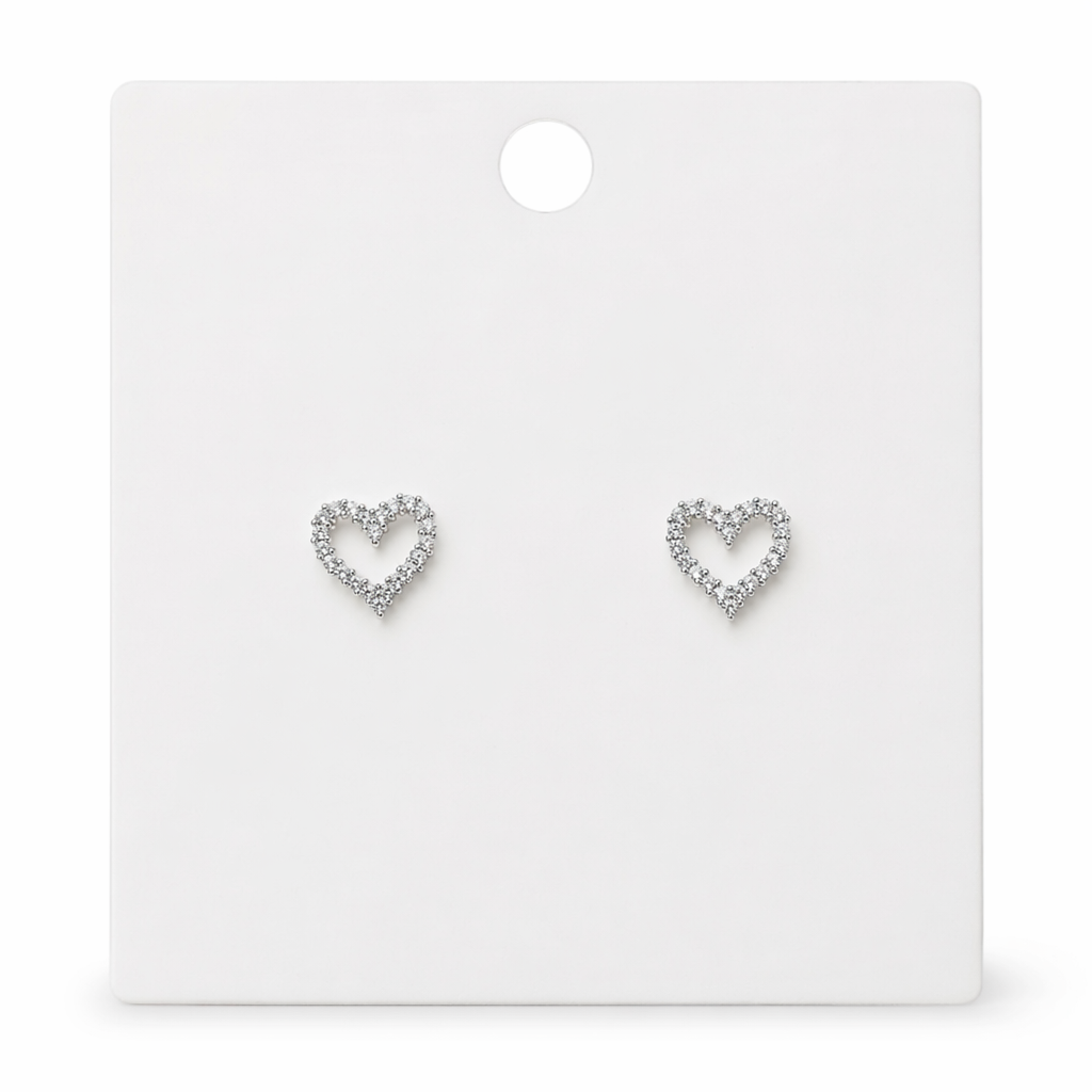 Heart-shaped Sparkling Stud Earrings Silver