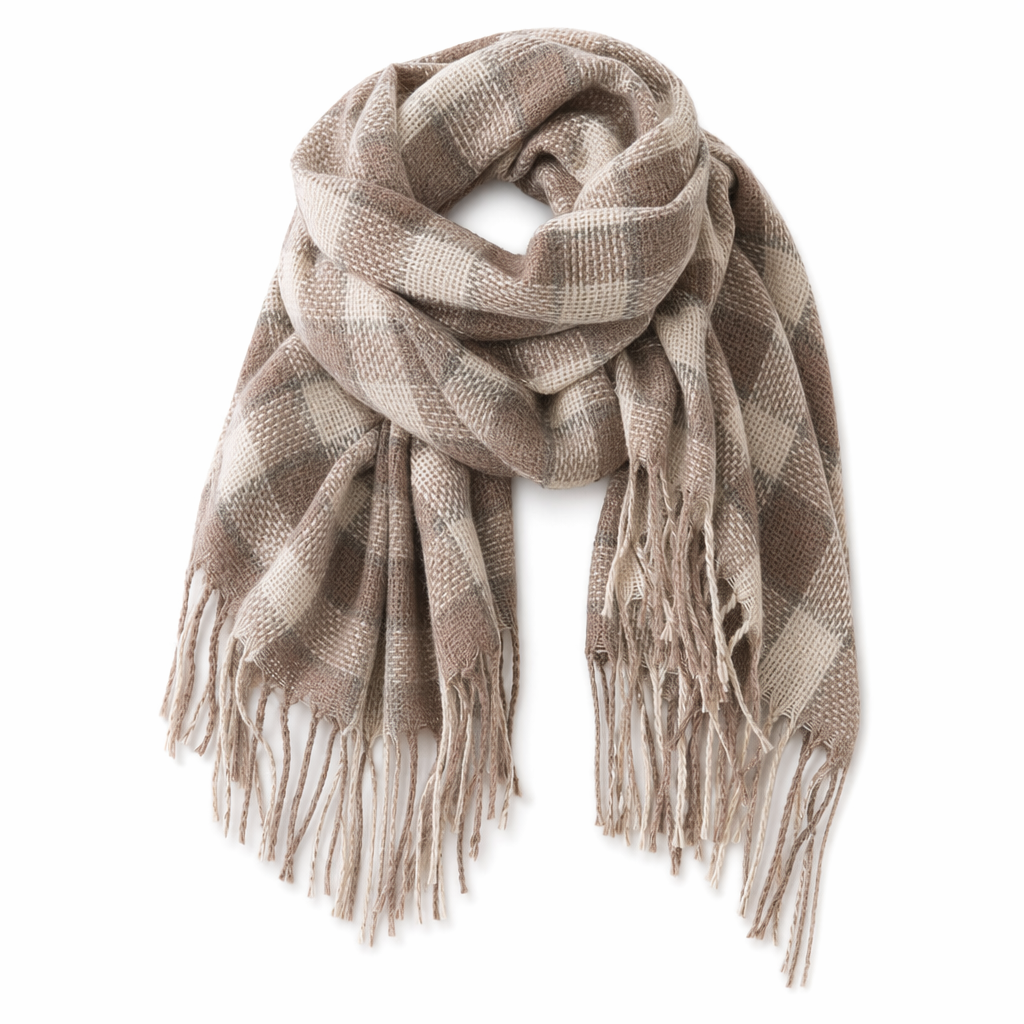 Cozy and Plaid Scarf Brown