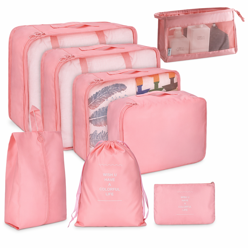 Rephrased Title: 
Set of 8 Waterproof Bags for Organizing and Storage Pink