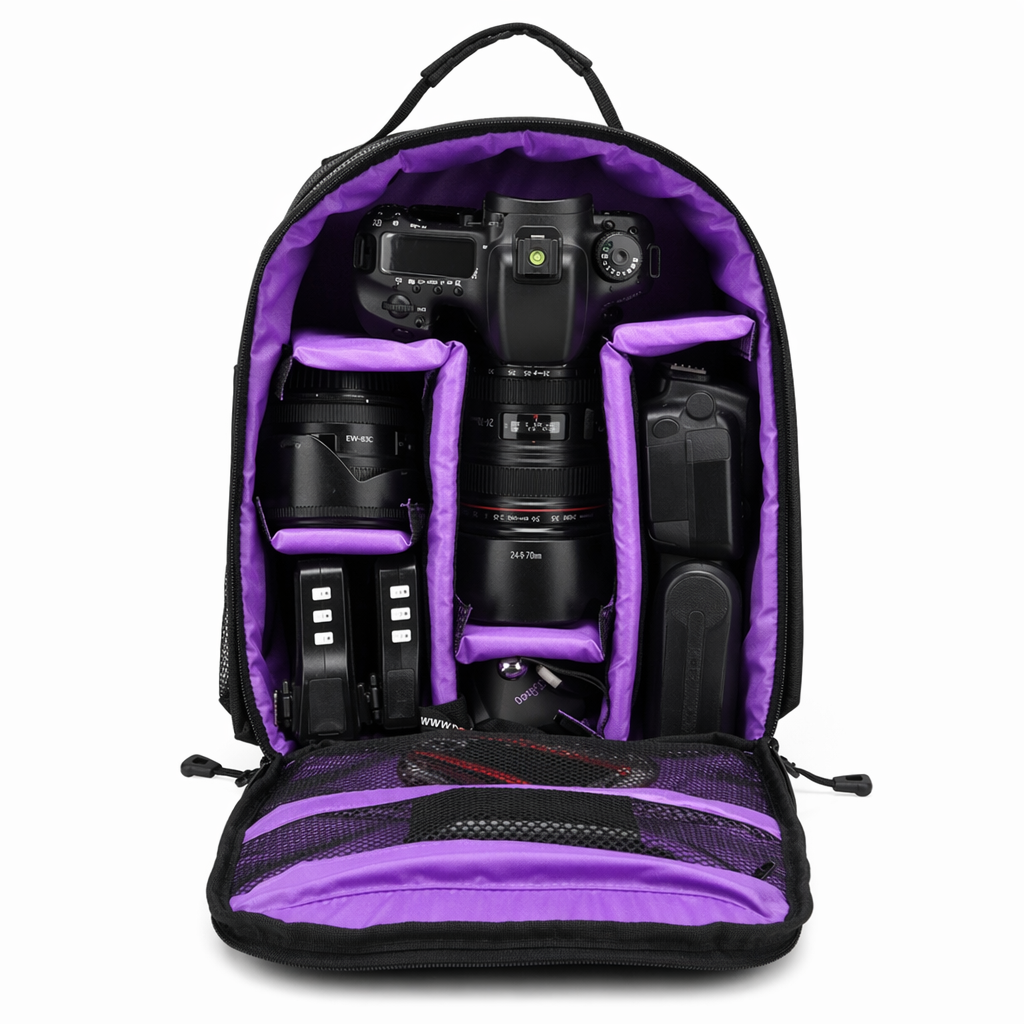 Waterproof Camera Backpack for All-Weather Conditions Purple