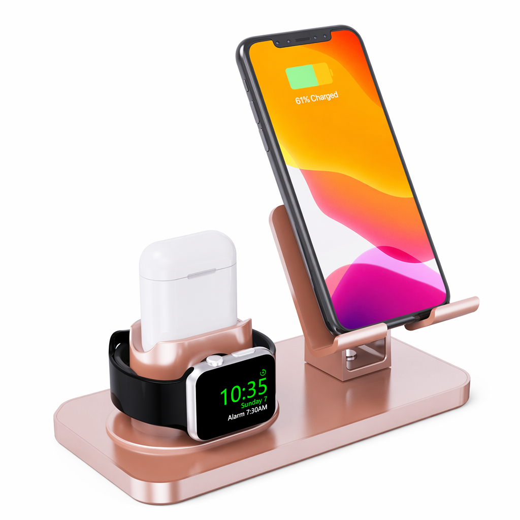 3-in-1 Portable Charging Hub with Dragon Design Rose Gold