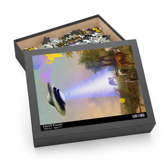 500-Piece Jigsaw Puzzle of a Cow Being Abducted by a UFO Default