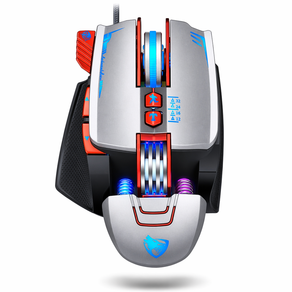 Adjustable LED Gaming Mouse with 8 Buttons and Customizable DPI - DragonV9 Silver