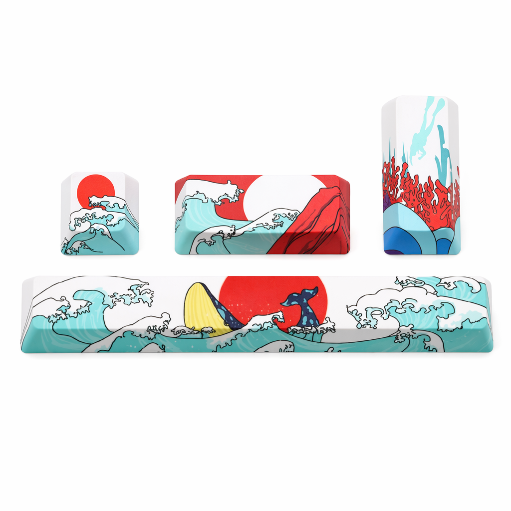4-Piece Keycap Set with Animated Design Red