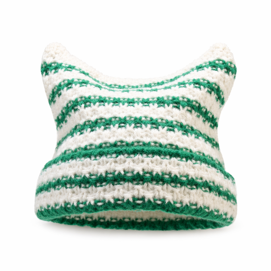 Striped Knitted Beanie for Adults green striped