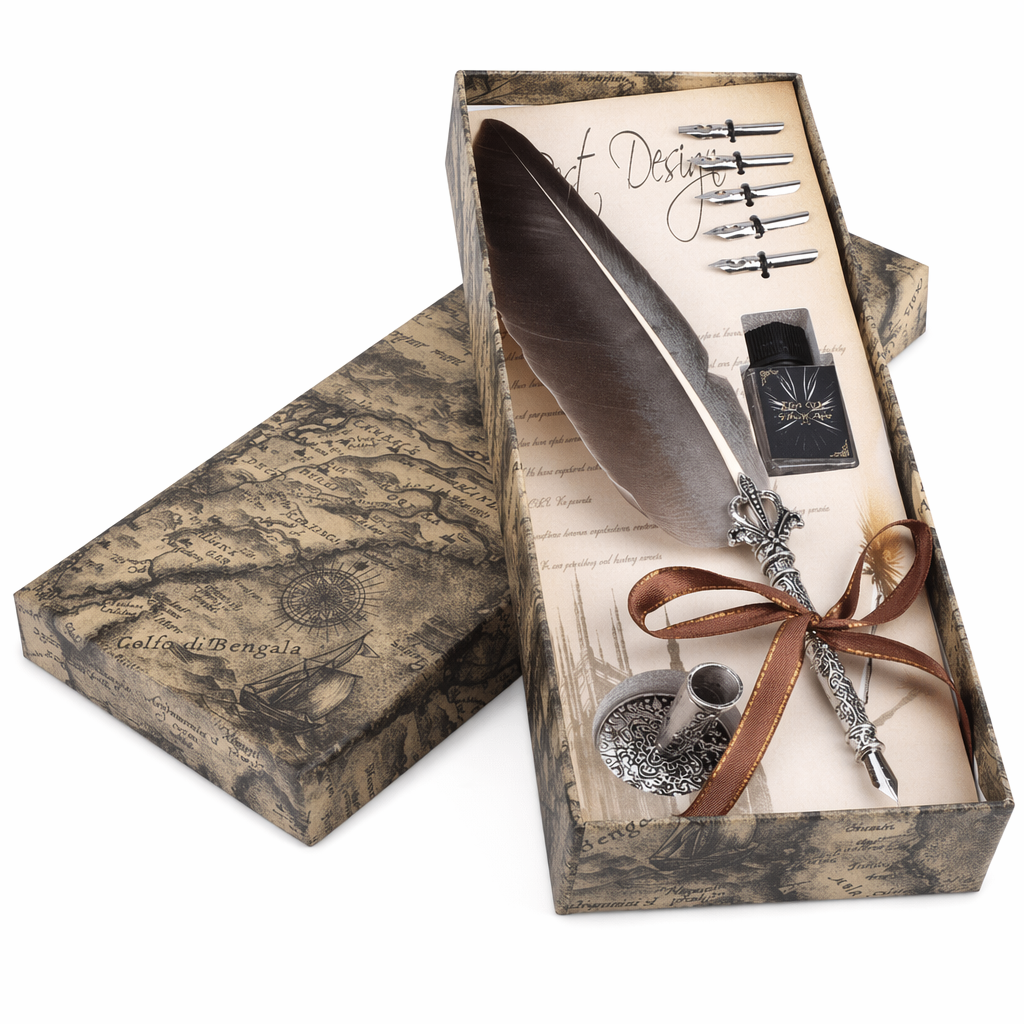 Antique Calligraphy Feather Quill Pen Set Black