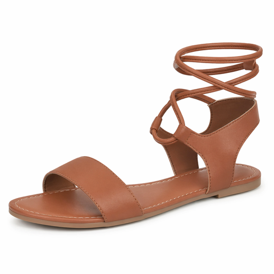 Summer Flat Sandals with Crisscross Straps for Women Brown