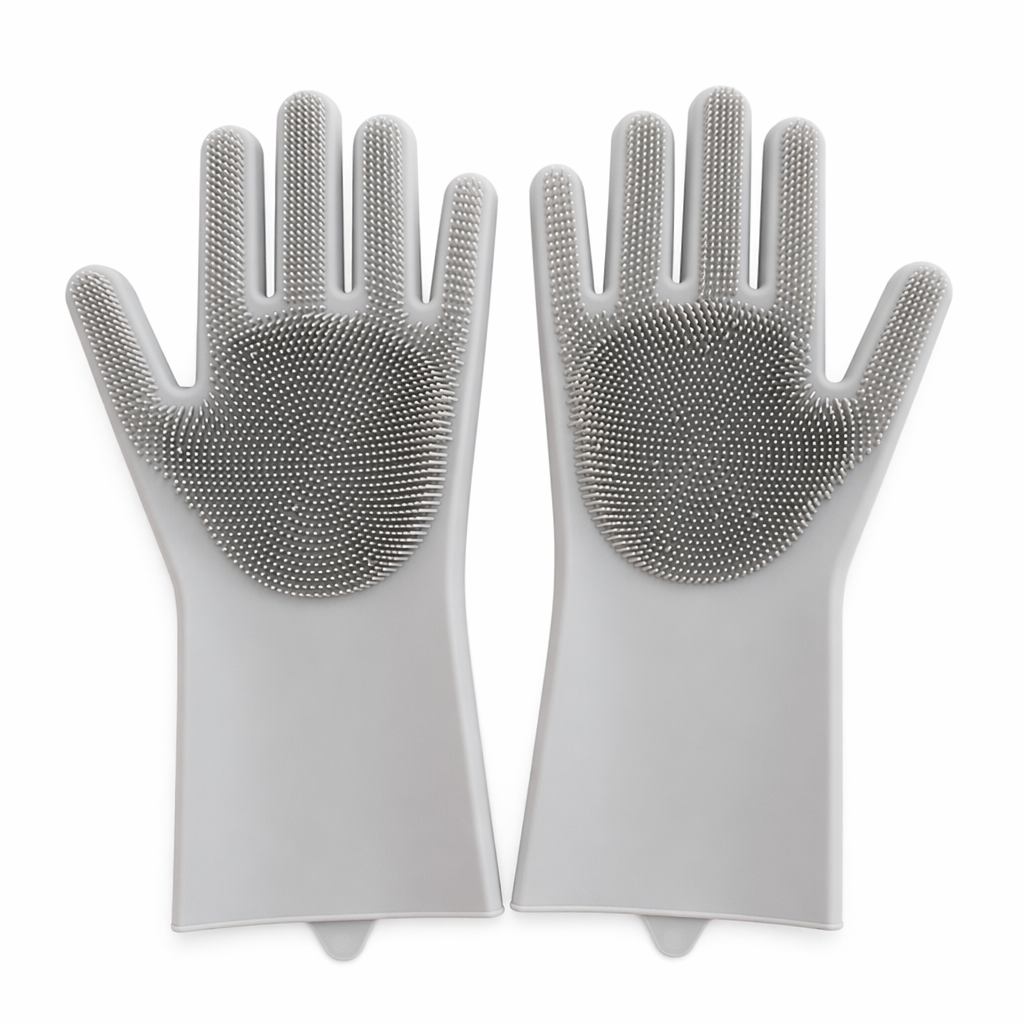 Silicone Multi-Purpose Cleaning Gloves for Scrubbing Gray