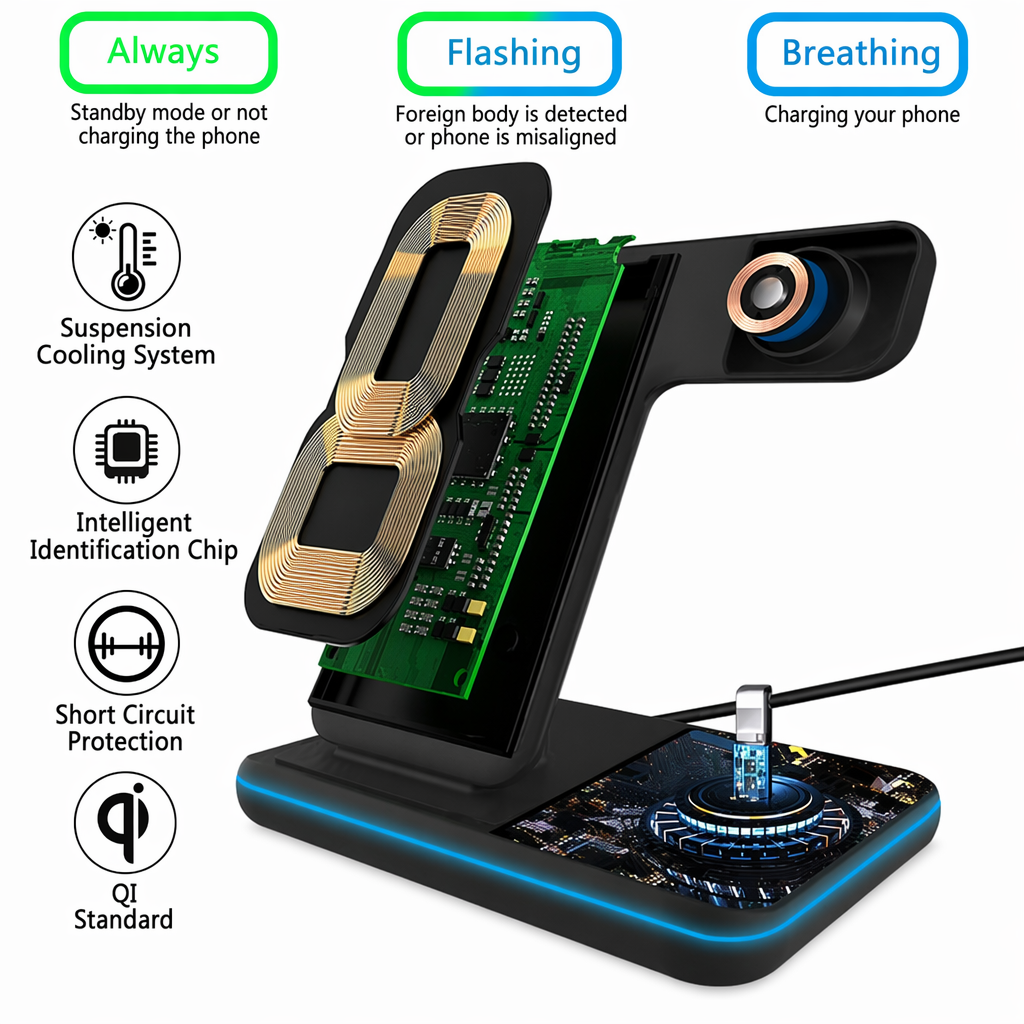 Wireless Charging Hub with 3-in-1 Compatibility for Multiple Devices Default