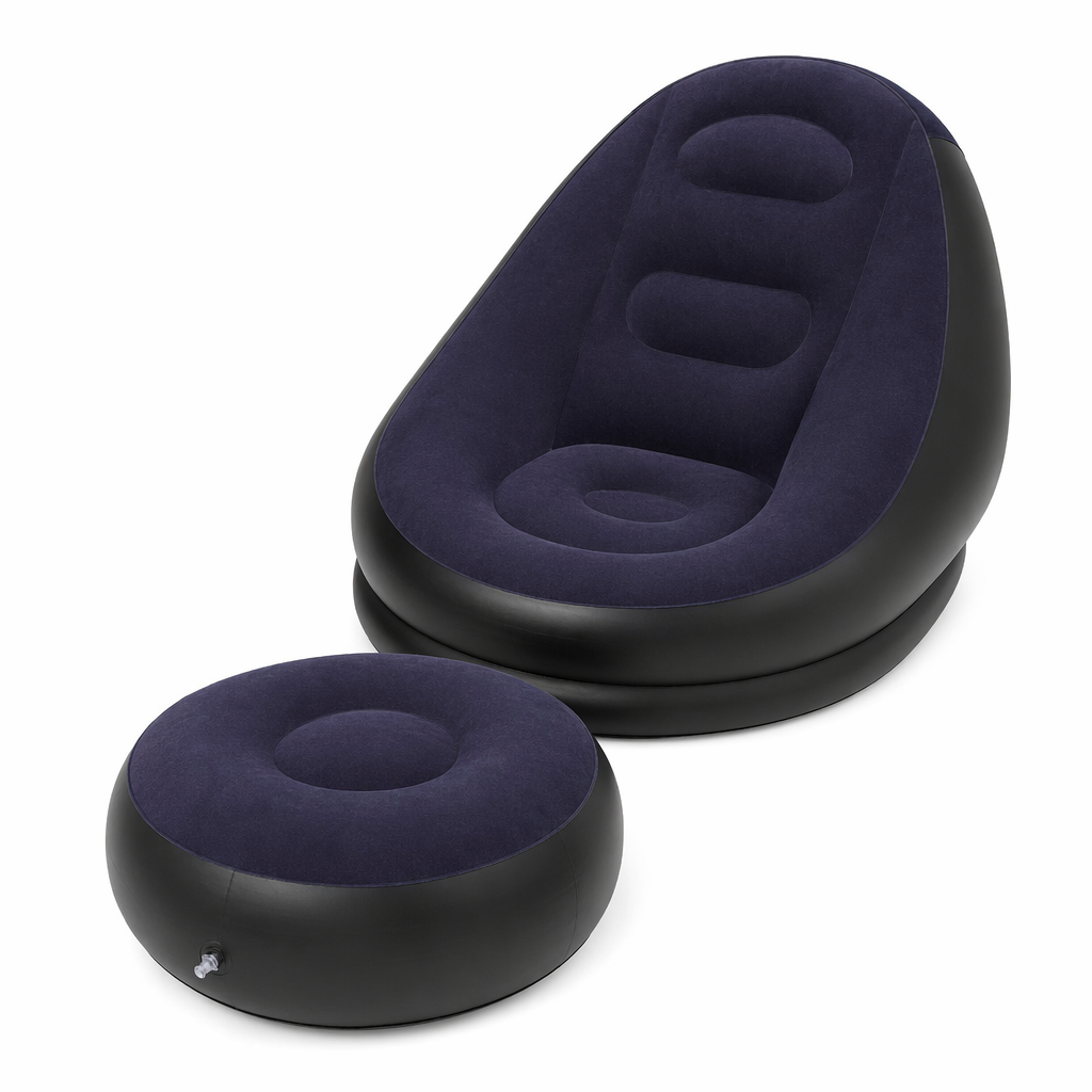 Large Bean Bag Sofa Set with Inflatable Footrest Purple