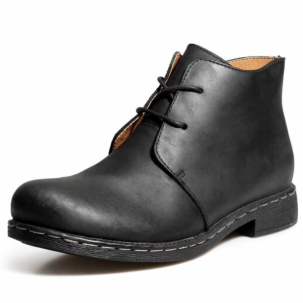 Classic Leather Ankle Boots for Men's Casual Wear Black