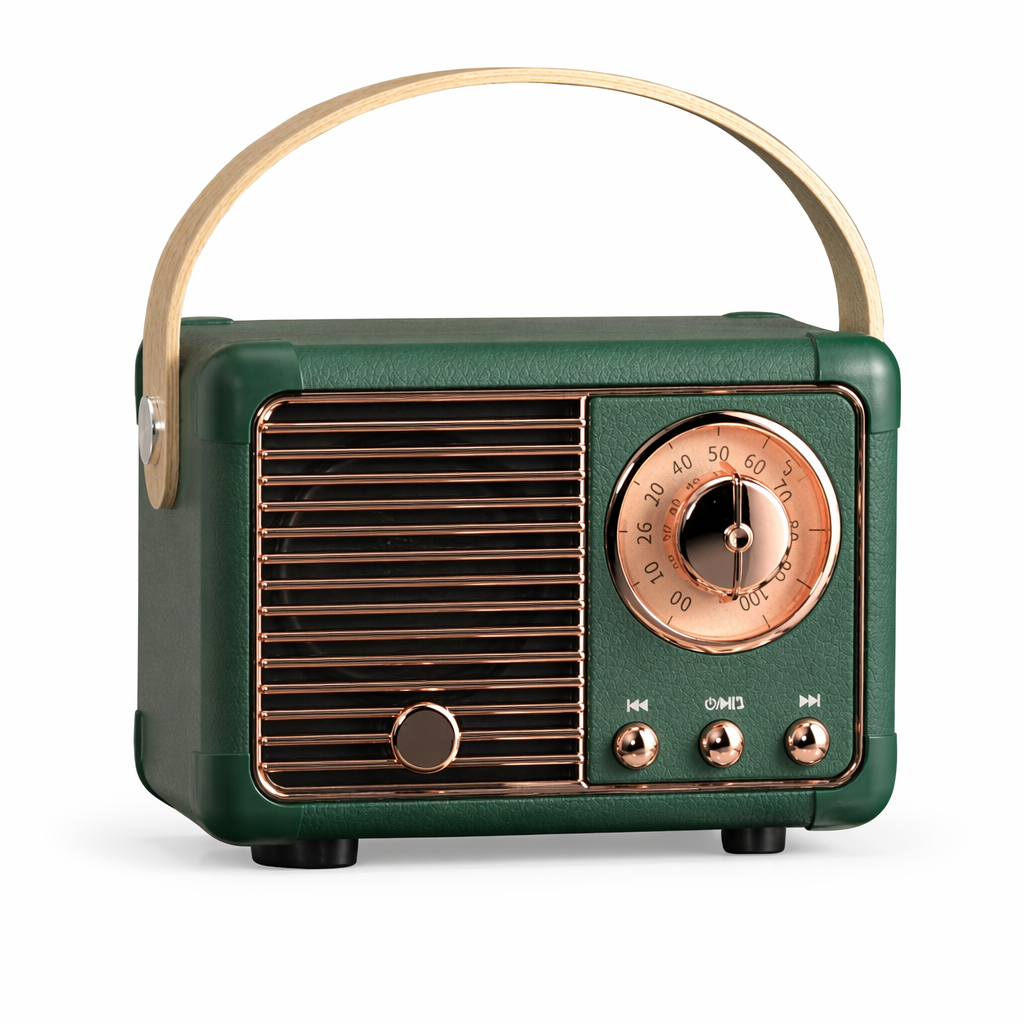 Compact Retro Speakers with Bluetooth and Radio Connectivity Green