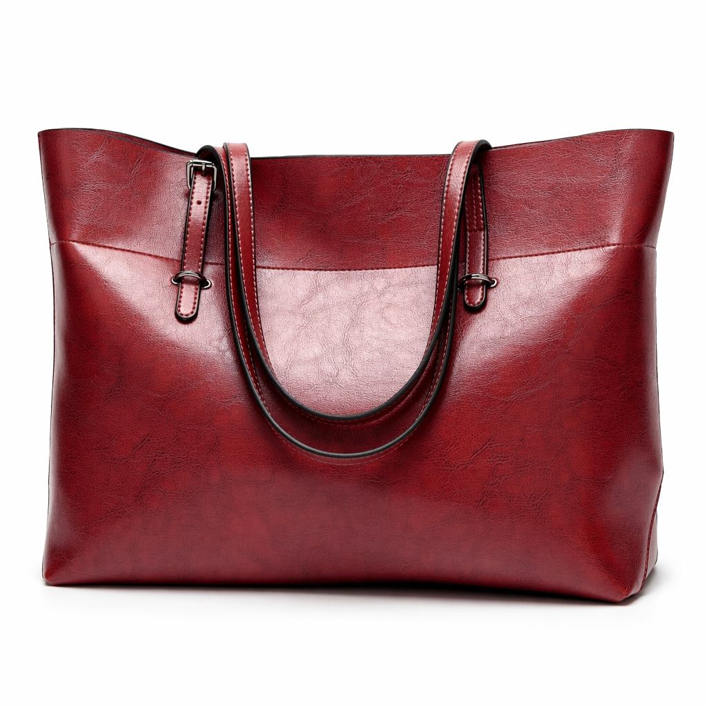 Vegan Leather Tote Bag for Daily Use Red