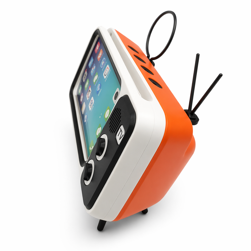 Wireless TV Stand Design Bluetooth Speakers with Integrated Microphone and Phone Holder Orange