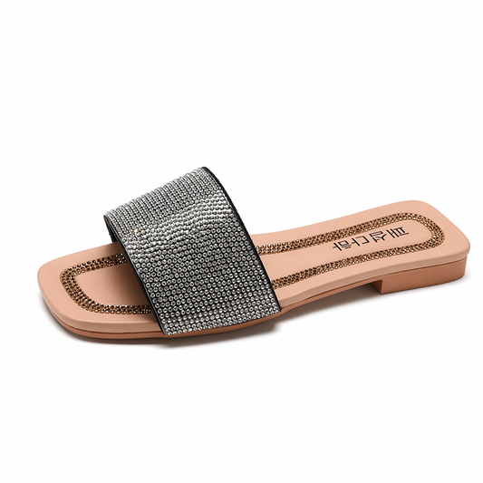 Rhinestone Slip-On Sandals for Women Black
