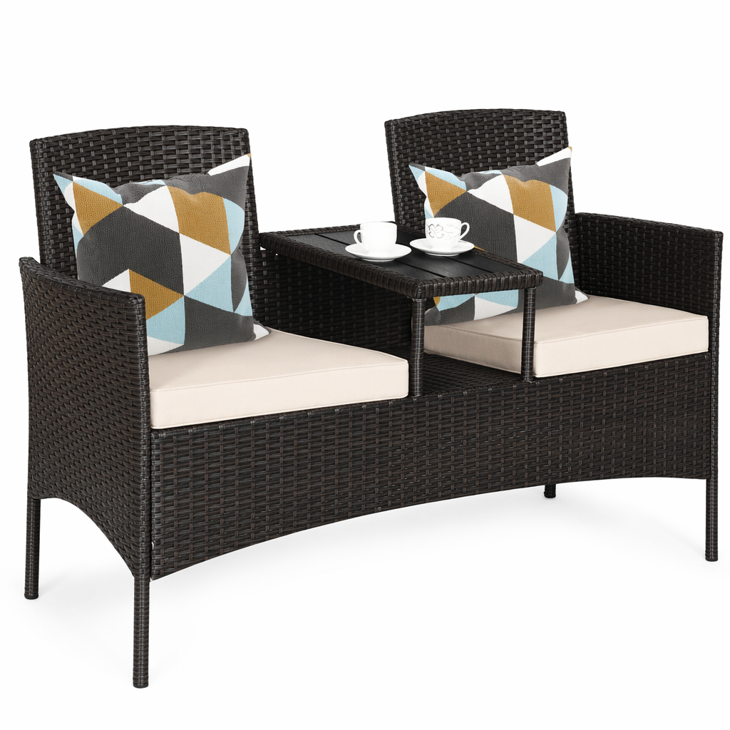 Outdoor Rattan Patio Love Seat with Side Table Default